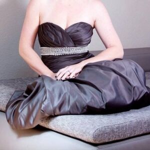 Unique Strapless Charcoal Gown